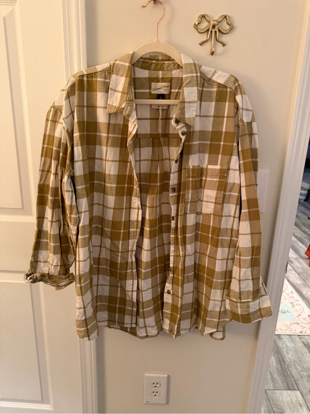 Olive green and white flannel button down